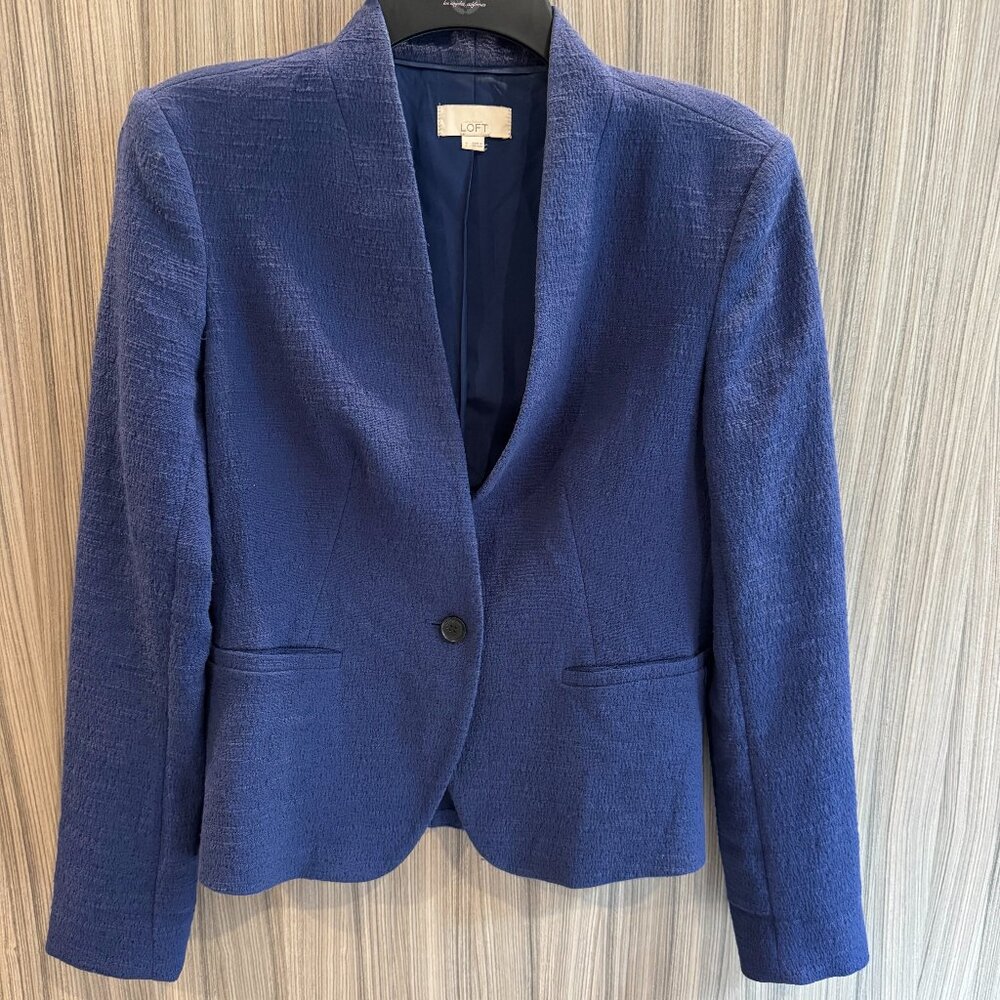 Ann Taylor LOFT Women’s Blazer Size 2 – Navy Textured One Button Career Jacket